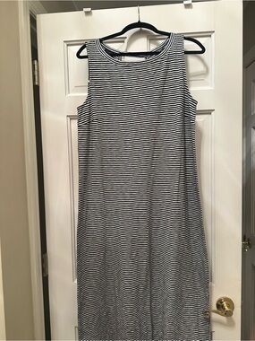 Talbots Navy and White Striped Sleeveless Shift Dress